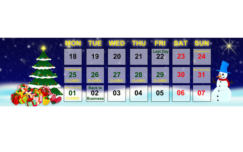 Christmas and New Years opening times at KC